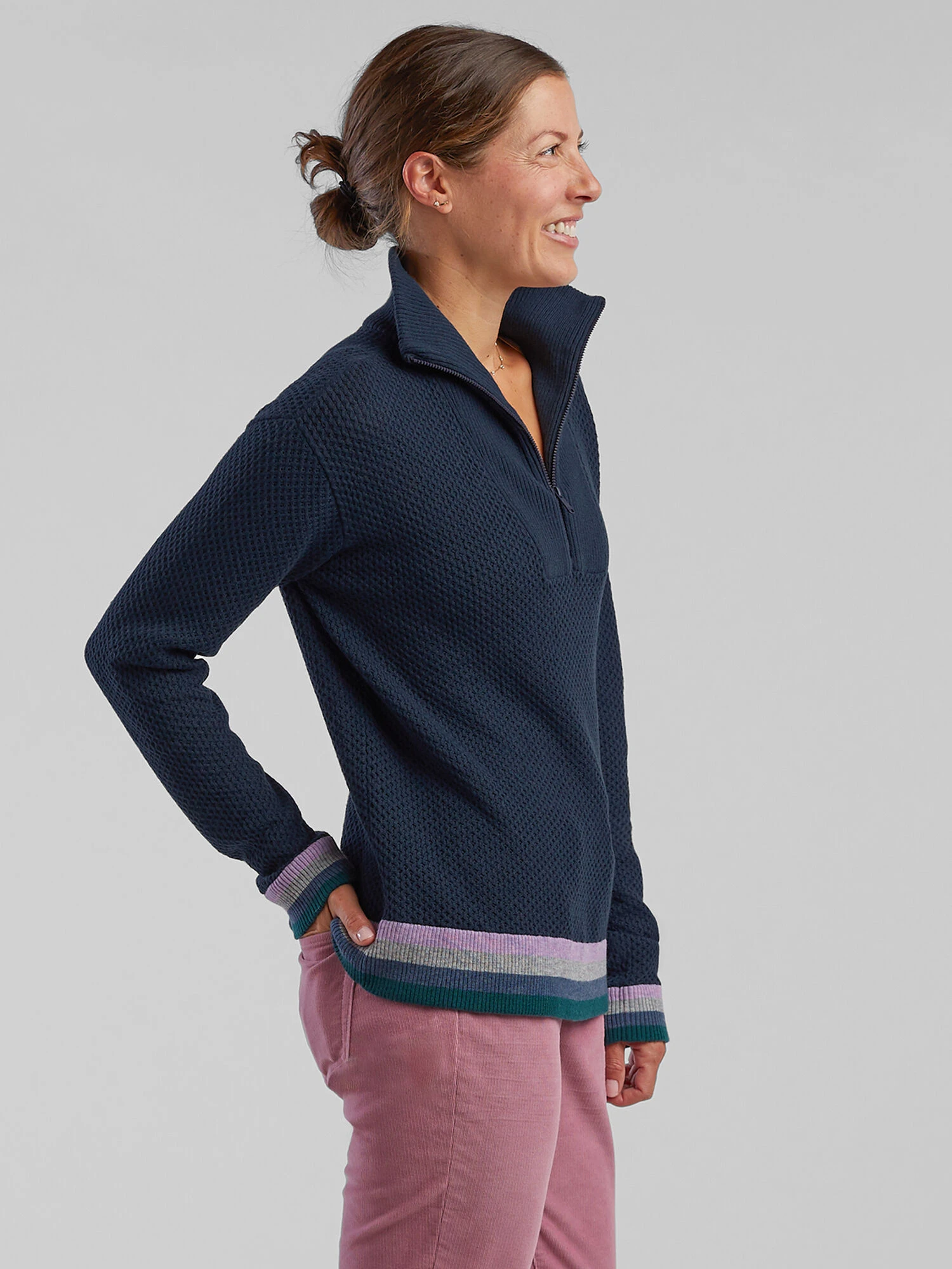 Woolicious Waffle 1/4 Zip Sweater - Stripe 8 Woolicious Waffle 1/4 Zip Sweater - Stripe - Image 6